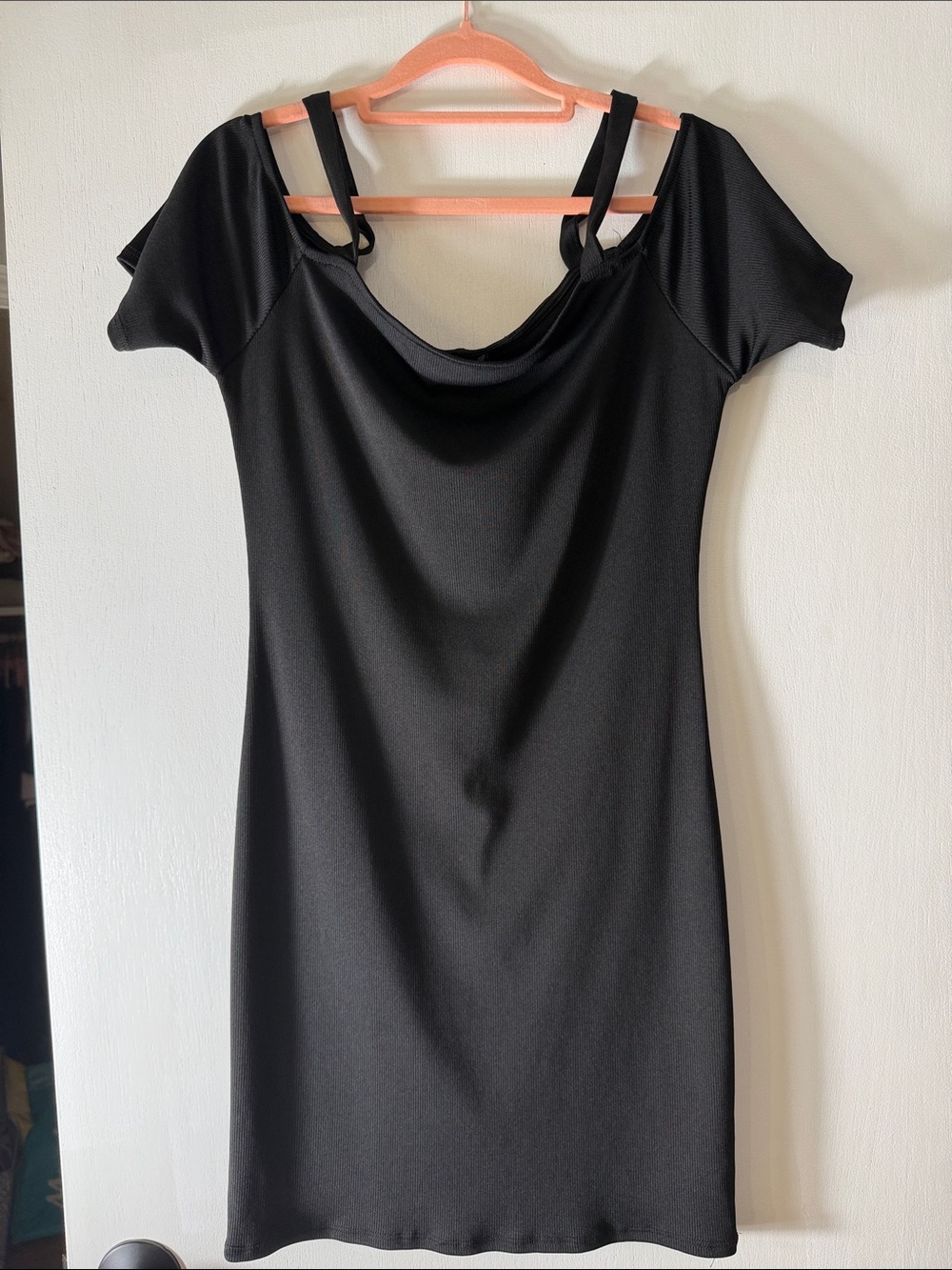 Charlotte Russe Black Cowl Neck Mini Dress with Strap Detail